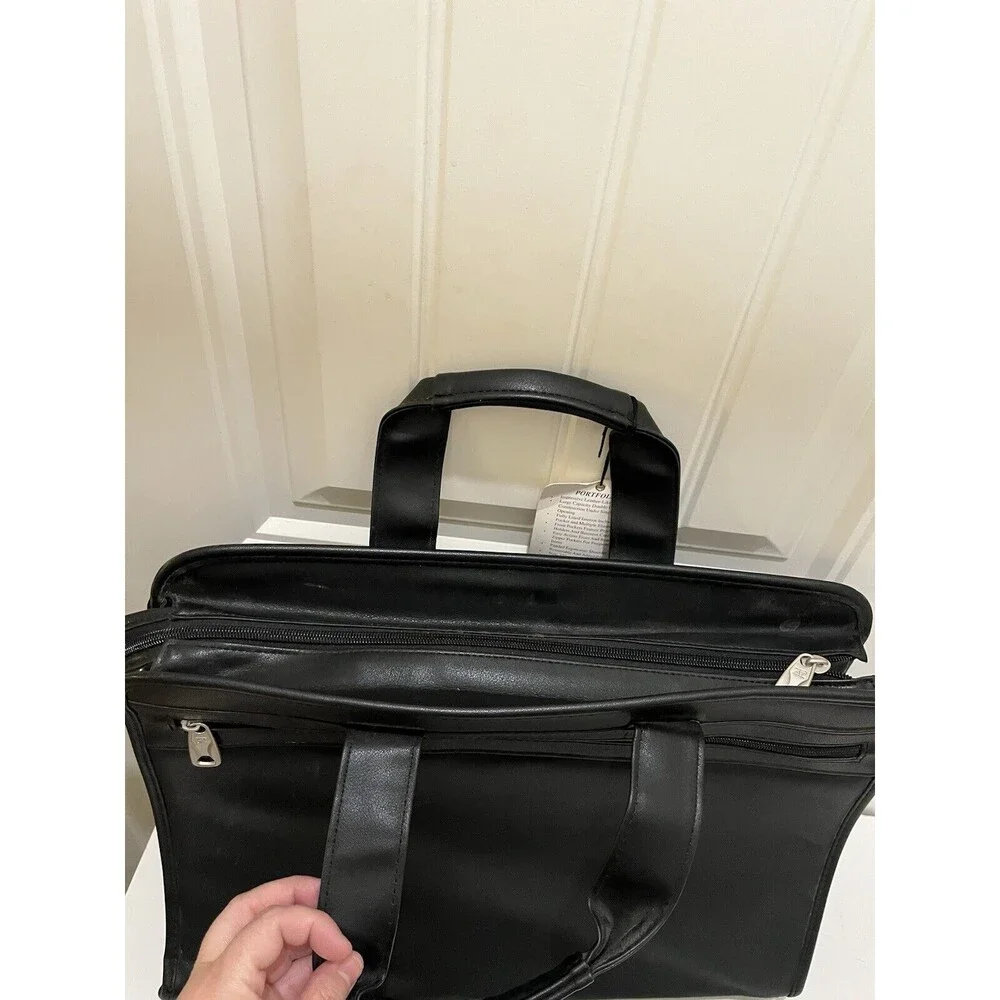 American Tourister Black Faux Leather Carry On Luggage Bag Suitcase Travel NEW